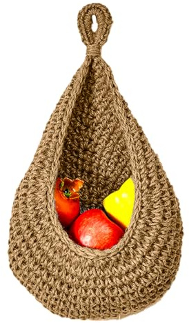 YUVKIN 1 Stück Handgewebt Baumwollegewebe Hängekorb Obstkorb Aufbewahrungskörbe Wandkorb Küche Obst Gemüse Wandpflanzer