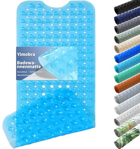 Yimobra Badewannenmatte, Extra Lang Duschmatten für Wanne Anti-Rutsch mit Abflusslöchern, Saugnäpfen, Phthalatfrei, Latexfrei, BPA-frei und Maschinenwaschbar (100 x 40 cm, Klares Blau)