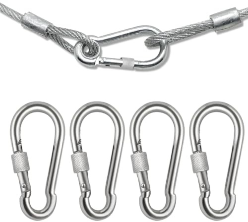 4 PCS moschettone acciaio Inox 304 Moschettone Con Bloccaggio Per Impieghi Gravosi M7 Moschettone Con Chiusura a Vite Moschettone Girevole in Acciaio Per Alpinismo Campeggio Attrezzatura da Esterno