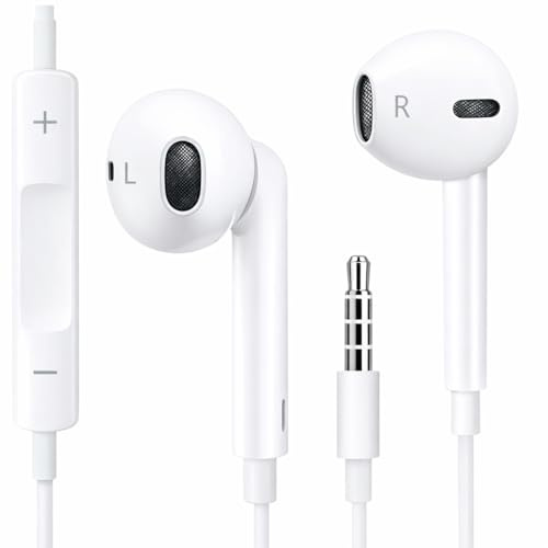 In-Ear Headphones with Microphone & Volume Control 3.5mm Jack Wierd Noise Isolating Earbuds for Clear Sound, Comfortable Universal Earphones Compatible with Devices, Smartphones, Tablets, Laptops