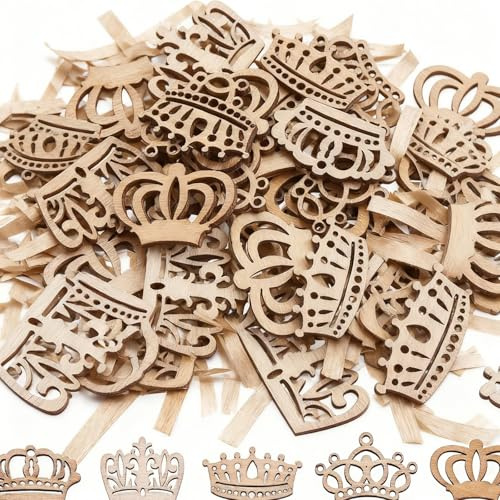 Tourima 50 PCS HöLzerne Kronen Bastelmaterial, für Geburtstag, Krönchen Tiara Diadem Crown Deko Kindergeburtstag Tischdeko Happy Birthday Deko Frauen Prinzessin Krone Kinder,Kreative DIY Holzornamente