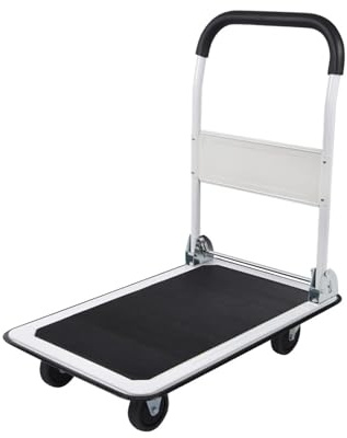 Carretilla de Mano Carro Plegable de Plataforma con 4 Ruedas, Color Blanco. Dimensiones: pequeño, Plano, Ideal for el hogar Transpaleta Manual