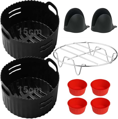 Accesorios Freidora de Aire para COSORI 2L, Cecotec 2,5L, YASHE 2,3L, Accesorios para mini freidora para 1-2 personas, Moldes Silicona Air Fryer Sin BPA, Accesorios para sartén sin aceite de 15 cm