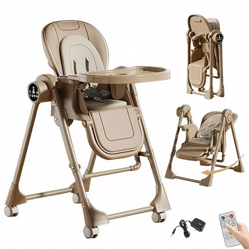 Aveainelle Seggiolone Multifunzionale per Bambini con Modalità Oscillante, Pannello Smart Touch, Telecomando, Vassoio a 2 Livelli, Design Pieghevole, Marrone/Bianco/Grigio, 6 Mesi+ (Elettrico Khaki)