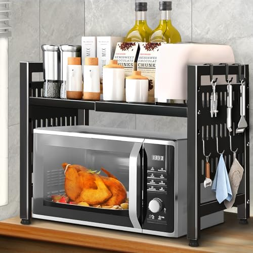 ZLPBAO Soporte Microondas de 2 Niveles Extensible para Encimera de Cocina, Extensible de 40 a 60 cm, Estante Microondas, Organizador Estanteria Mueble Microondas Rack de Almaceamiento