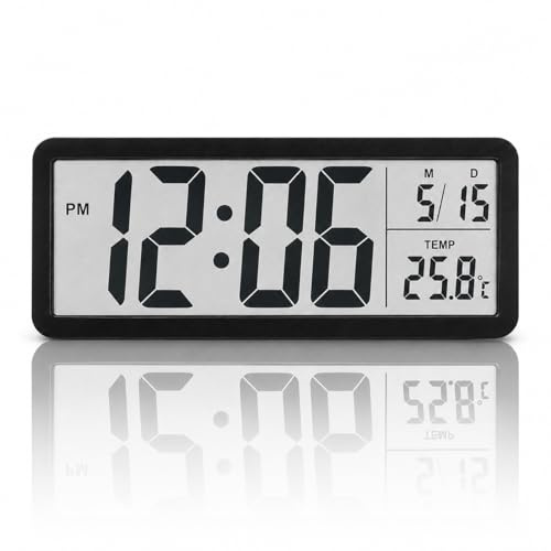 Vpukveer Large Digital Wall Clock, 8-Inch LCD Display with Jumbo Numbers | Battery or USB Powered, Silent Non-Ticking, Wall-Mounted or Freestanding for Living Room, Bedroom and Kitchen