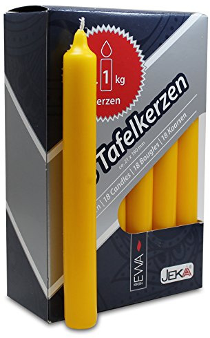 18 Tafelkerzen goldgelb, ca. 21 x 190 mm Haushaltskerzen Kerzen Gastrokerzen Gastronomiekerzen Stabkerzen Leuchterkerzen Spitzkerzen