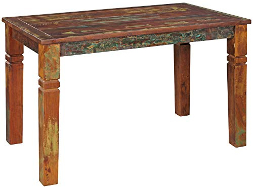 FineBuy Esstisch KALKUTTA 120x70x76 cm Massivholz, Bootsholz | Esszimmertisch für 4 bis 6 Personen im Shabby Chic Stil, Küchentisch handgefertigt, jedes Stück ein Unikat