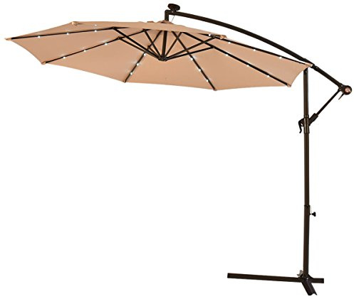 Fp-Tech FP-JD4012L Ombrellone da Giardino, Decentrato con Pannello Solare e 24 LED Gia Montati, Beige, 3 x 3 m