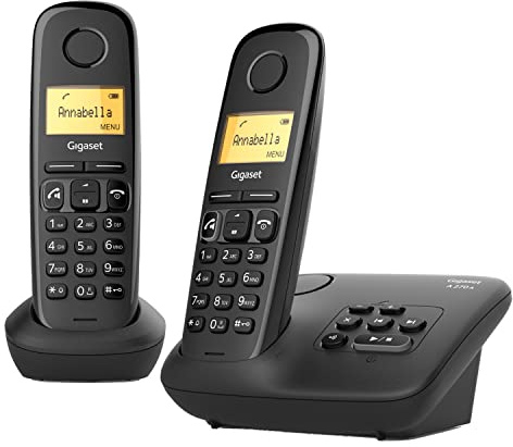 Gigaset A270A Duo - téléphone Fixe sans Fil - avec répondeur - qualité du Son exceptionnelle - profils d'écoute réglables - Grand écran - Fonction Mains Libres - Protection d'appel, Noir