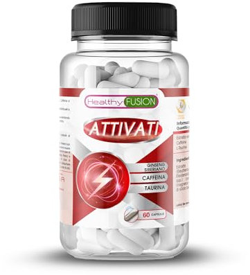 Healthy Fusion - Actívate | L-Taurina + Cafeína + Ginseng Siberiano | Aumenta l'energia e migliora le prestazioni cerebrali | Pillole per l'energia | Elimina la stanchezza e la fatica | 60 capsule