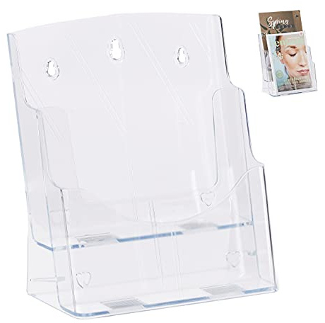 Relaxdays Prospekthalter 4er Set A4 / DIN Lang, 2 Etagen, transparent | Flyer Aufsteller Tisch & Wand, HBT: 27,5x24x15cm