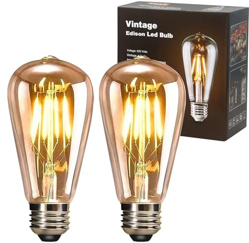 YOUDIAN LED Edison Bulb, Vintage Light Bulb,4W E27 2700K ST64 LED Bulbs, Led Filament Bulbs, Antique Style Retro Amber Glass Screw Lamp 220V (2 Packs)