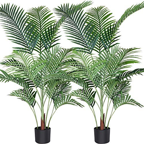 Fopamtri künstliche Areca Palme 140 cm künstliche Palme, 15 Zweige, für den Innen- und Außenbereich Moderne Dekoration Faux Pflanze Topffamilie Einweihungsgeschenk (2 Stück)