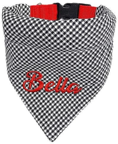 Hundehalstuch mit Halsband Verstellbar optional mit Wunsch Namen bestickt Pepita Hahnentritt Tuch Halstuch dog bandana