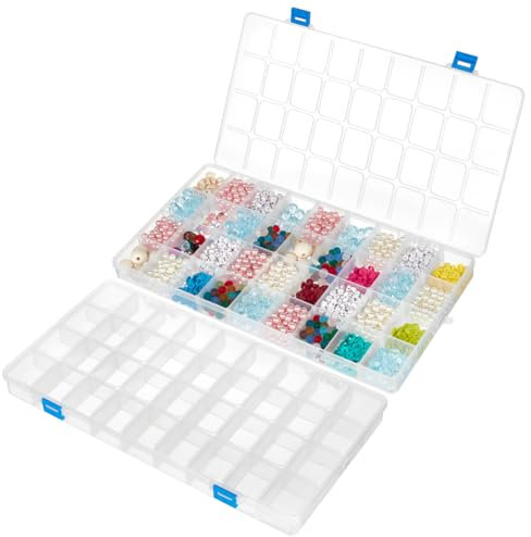 BENECREAT 2 Pack 36 Griglie Scatola portaoggetti in plastica Organizer per Gioielli con divisori Regolabili, Contenitore con Design a Gancio (36.5x20x3cm)