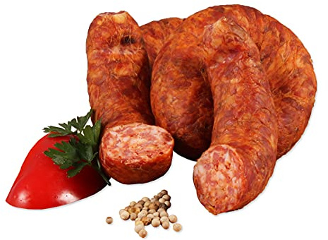 Scharfe Blonde, Halbfeste Brotzeitwurst im Naturdamm, 350g, 2 Ringe - Landmetzger Schiessl