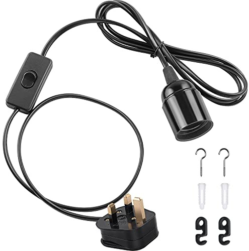 DiCUNO E27 Lampholder, Pendant Light Fitting Kit, Black, 2M, 1Pcs | For Pendant Light, Suspended Ceiling Lighting Fitting