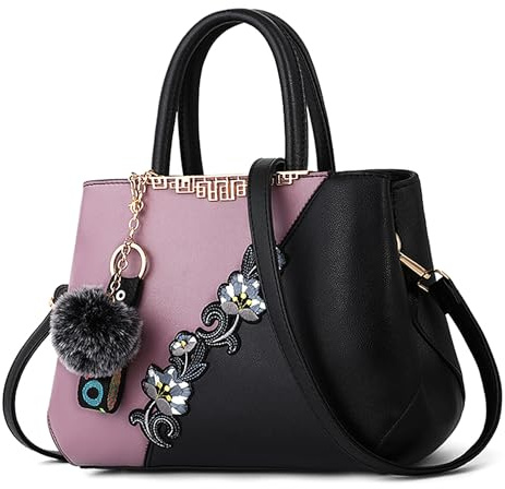 DIRRONA Women's Top-Handle Bag – Elegant PU Leather Handbags for Women, Floral Print Two-Tone Bags, Convertible Shoulder & Crossbody for Work, Travel, Evening or Wedding Lilac Purple