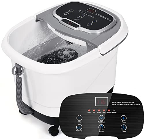 RELAX4LIFE Pediluvio Idromassaggio Elettrico 3 in 1 con Doccia, Riscaldamento Rapido e Mantenimento Temperatura, Sterilizzazione a Infrarossi e Timer 60min, Copertura con Rotelle(Grigio)