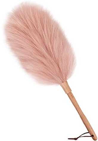 SWECOMZE Lammfell-Staubwedel, Mikrofaser Staubwedel, Staubwedel mit ergonomischem Holzgriff, für die häusliche und professionelle Reinigung, Möbelreinigung (Bohnen Paste,M: 51cm)