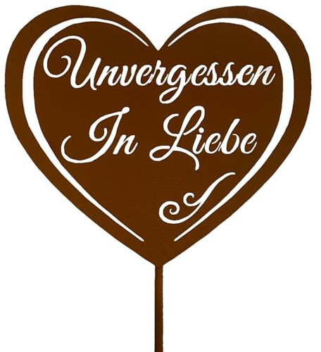 Herz Grabstecker Unvergessen In Liebe aus Metall 32cm x 13cm Roststecker wetterfest Grabschmuck Outdoor