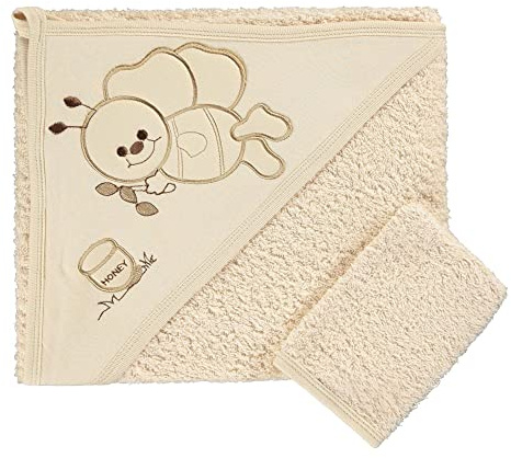 Blue Eyes Badetuch und Kapuzenhandtuch aus Baumwolle für Baby Geschenkset Geschenkbox Geschenk mit Box, 80x80 cm (Ecru)