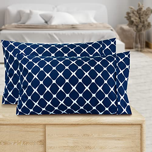Valerian Printed Pillowcases 2-Piece Set Egyptian Quality 1500 Thread Count Timeless Classic Designs Soft and Smooth Weave, Wrinkle Resistant, Bloomingdale King Pillowcase, Navy