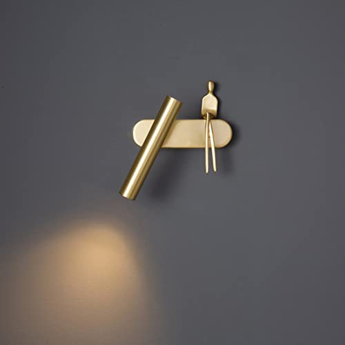 LANMOU Modern Vintage Wandlampe Aus Messing, 3W Schlafzimmer Wandleuchte Dimmbare LED Bettlampe Verstellbare Wand Spotlight, Innen Wandmontage Leselampe mit 3 Farbtemperaturen (Brass)