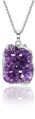 CrystalTears Amethyst Healing Crystal Necklace Natural Raw Amethyst Quartz Crystal Cluster Stone Pendant Necklace Gifts for Women Mum Mothers Day