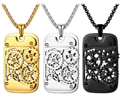 JewelryWe Schmuck Personalisiert Gravur Herren Halskette, Militärischen Ring Erkennungsmarken Armee Stil Dog Tag Anhänger mit 70cm Kette, Schwarz Silber