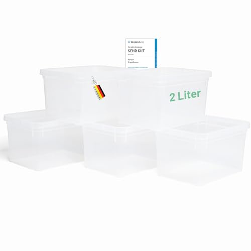 Novaliv 5x Aufbewahrungsboxen ohne Deckel klein 2 L transparente Nestbar stapelbare Plastikboxen Kunststoff BPA-frei 18,5x13,5x10