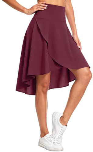 THE GYM PEOPLE Damen Hosenrock High Waist Midi Sommerrock mit Hose Drunter | Ruffle Wickelrock Asymmetrische Skort, Integrierte Taschen, Bauchkontrolle, Leicht, Atmungsaktiv, Tennis Tanz Yoga Golf
