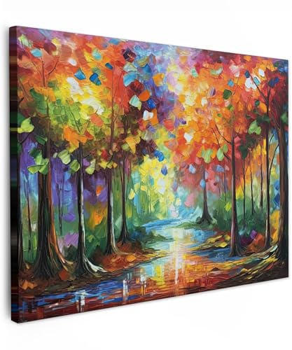 MuchoWow© Bilder Wohnzimmer Deko Modern Wandbild Foto auf Leinwand Bild | 40x30 cm - Schlafzimmer Room Decor Geschenke Kunstdruck - Bunt - Landschaft - Wald - Farben - Natur