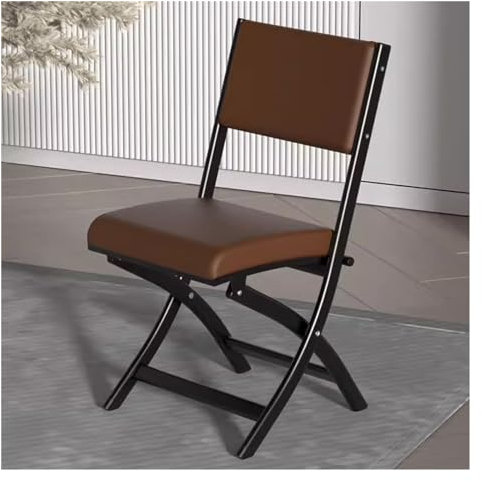 WIGSELBL Metall-Klappstuhl PU-Leder gepolsterter Klappstuhl Premium-Klapphocker Büro-Schreibtischstühle mit Stahlrahmen, Küchen-Esszimmerstühle für Wohnzimmer (Farbe: Braun)