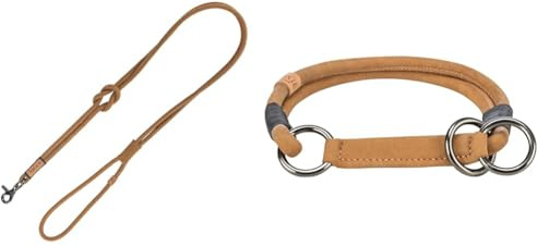 TRIXIE BE Nordic Set Sand: Leder-Hundeleine 1,20 m & Leder Zug-Stopp-Halsband M 45 cm