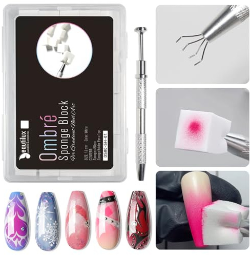 Beautilux 80 Stück Nail Art Schwamm, Nagel Pinsel mit Schwammhalter, Nageldesign Zubehör, Sponge Nagel Pinsel, Nail Art Tools für Gradient Nail Art Nageldesign Nägel Zubehör