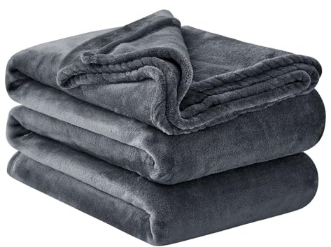 Aisbo Pläd fleecefilt, 220 x 240 – pläd för stor säng, sofföverdrag 220 x 240 flanell för 2 personer, mjuk och varm, mörkgrå