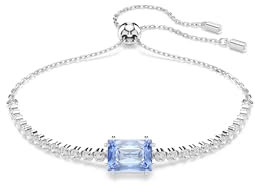 Swarovski Matrix Tennisarmband, Blaues, Rhodiniertes Armband mit Strahlenden Kristallen in Verschiedenen Schliffen
