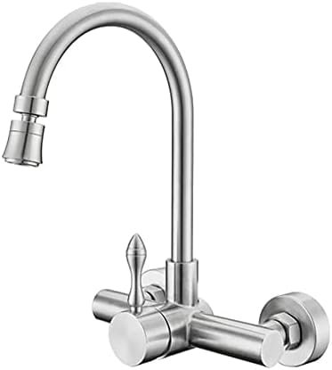 Küchenarmaturen, Gebürstet, Um 360 Grad Drehbar, Wandmontierte Küchenspüle, Mischbatterie Für Küchenspüle, Doppelgriff-Wasserhahn, Küche, Dual-Modus,Dualmodus