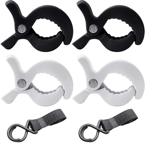 4 Clips para Cochecito de Bebé y 2 Ganchos - Pinzas de Cocodrilo para Juguetes, Toallas y Playa - Plástico a Prueba de Viento