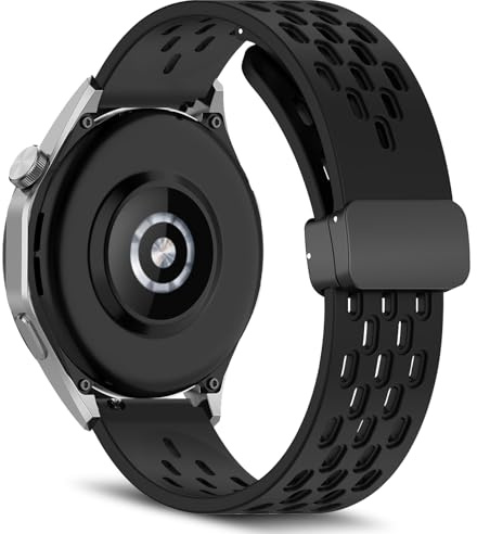 MaEiol 22 mm Silicone Strap for Huawei Watch GT 6 Pro/GT 6/GT 5 Pro/GT 5/4 46mm /Huawei Watch 5/4 46mm /4 Pro 48mm /Ultimate 2, Soft Sport Breathable Wristbands for Unisex - Black | Huawei Watch 5/4 46 mm/Ultimate 2 Replacement Strap Breathable Magnetic Soft Sport Waterproof Watch Strap - Black