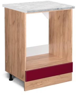 Vicco Herdumbauschrank R-Line, Rot Hochglanz, 60 cm AP Marmor