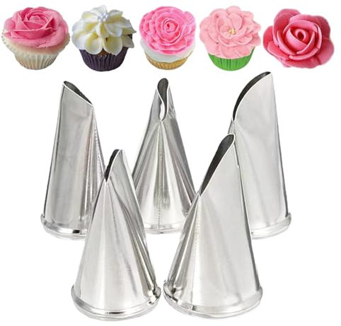 WishesMar 5 Pezzi Petalo Beccucci in Acciaio Decorative per Pasticceria Bocchette Fiori Rose Ugelli Set per Torte, Cupcakes, Biscotti, Pasticcini