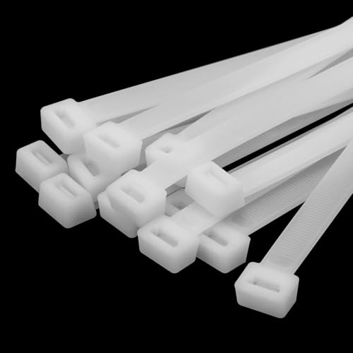 Goodility Cable Ties | 300mm x 4.6mm, Pack of 100 Cable Ties | 12 Premium Nylon Zip Ties, Multi-Purpose Plastic Tie Wraps | Secure Self-Locking Mechanism, for Home, Garden, Office, DIY (White)