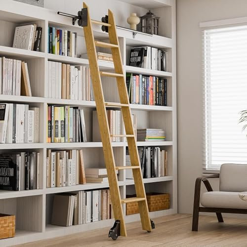 GAONUDAN 3,3-24 Fuß Schiebe-Bibliothek Hardware Rolling Full Set Track Kit (Keine Leiter) Bodenrolle mit Bremse für Haus/Innenbereich/Dachboden Schwarzes Stahl Rundrohr Mobile Leiterschiene Kompletts