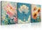 Piy Painting Impresión En Lienzo Flores, Cuadro en lienzo, Flores De Colores Lienzo Pintura Mural, Cuadro En Lienzo Para Dormitorio Aula Baño Pasillo Cafetería, 3Pz 30x40cm /(90x40cm), Marco Interior