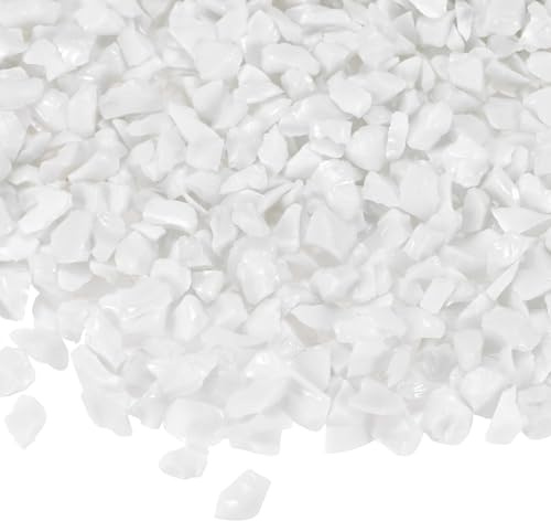 M METERXITY Fire Glass Gravel Stone, 3-6mm 500g/1.1-Pound, White | High Luster, Crushed Glass Pieces, Gems, for Crafts, Vases, Aquarium, Garden Decorations