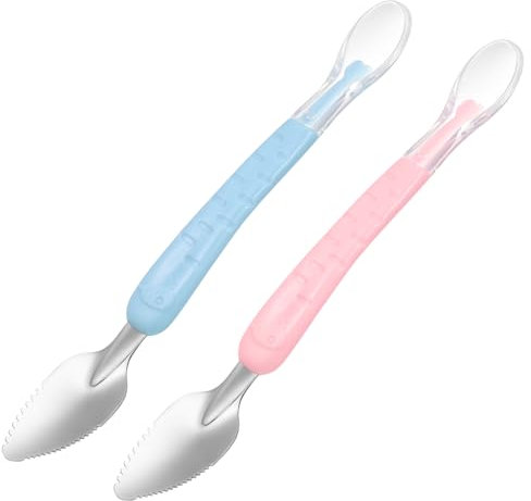 AUTSUPPL 2 Stück Silikon Fruchtpüree-löffel Mit Doppelkopf Gewelltem Design Für Beikost Obst Getreide Schaben Auskratzen Löffel Kinderlöffel Silikonlöffel
