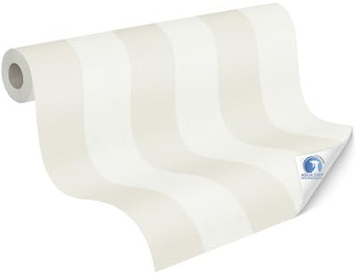 Livingwalls Carta da parati DESIGNDROP - carta da parati non tessuta preverniciato a strisce in beige, bianco - 10,05 m x 0,53 m - Carta da parati a strisce per varie stanze - 787217